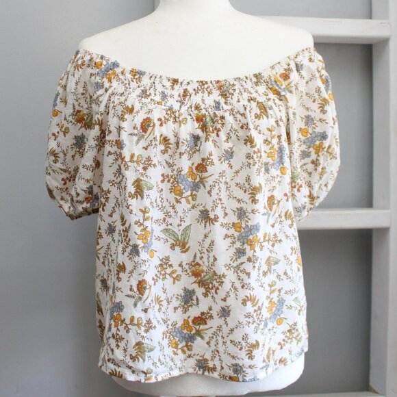 ANA White Cream Over The Shoulder Smocked Puff Sleeve Top Blouse Size Large P - Picture 1 of 5